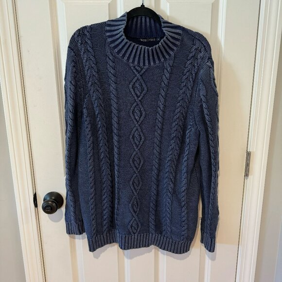 Woolover Blue Cotton‎ Mock Neck Cable Knit Sweater - Size Large - Picture 1 of 7